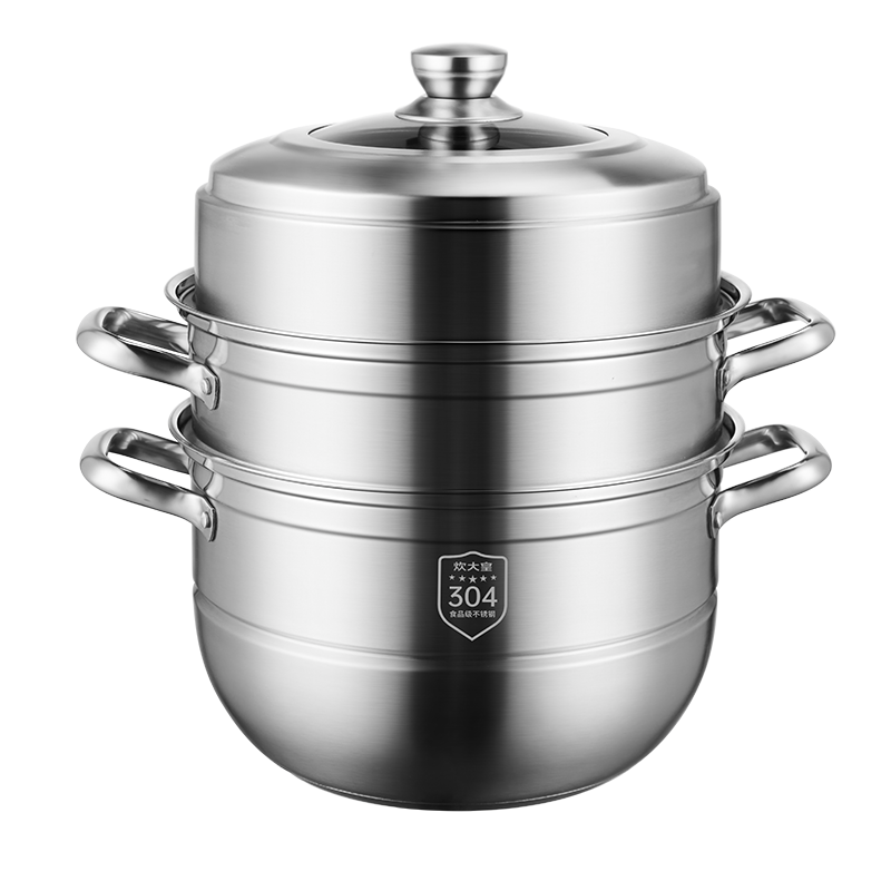 炊大皇蒸蒸日上三层蒸锅 不锈钢蒸锅三层复底 电磁炉通用加厚蒸锅30cm ZG30ZZRS!