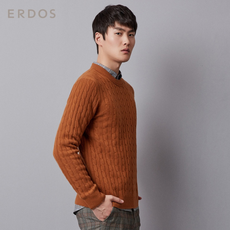 ERDOS 圆领绞花编织纹路设计男士长袖针织羊绒衫