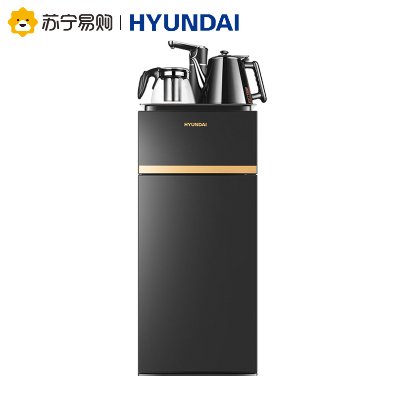 HYUNDAI立式饮水机茶吧机BL-W-3温热型黑色下置水桶抽水智能触控钢化玻璃智能加水加热保温双壶储物柜