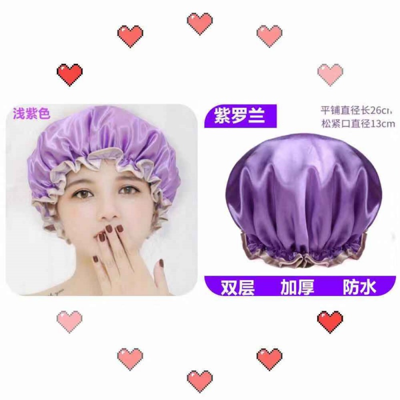 浴帽防水成人女款淋浴厨房帽子防油帽油烟女士头罩帽洗澡防水头套 三维工匠 豆沙粉+深紫色仅8.8元高清大图