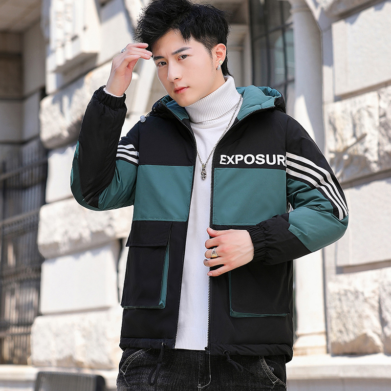 baluoshang初中学生棉服男潮牌青少年冬季外套潮加绒加厚短款棉衣帅气