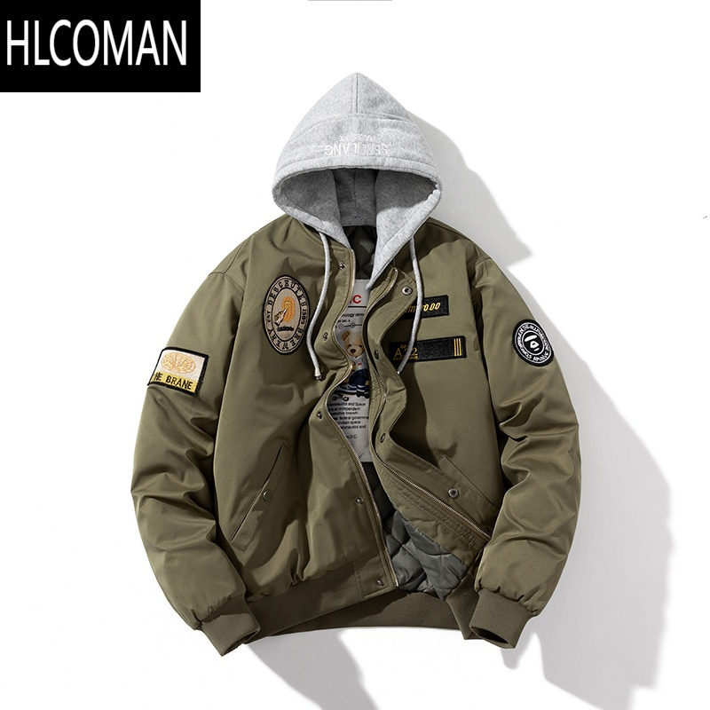 hlcoman刺绣徽章外套潮牌飞行员夹克棉衣男女情侣加厚美式棒球棉服