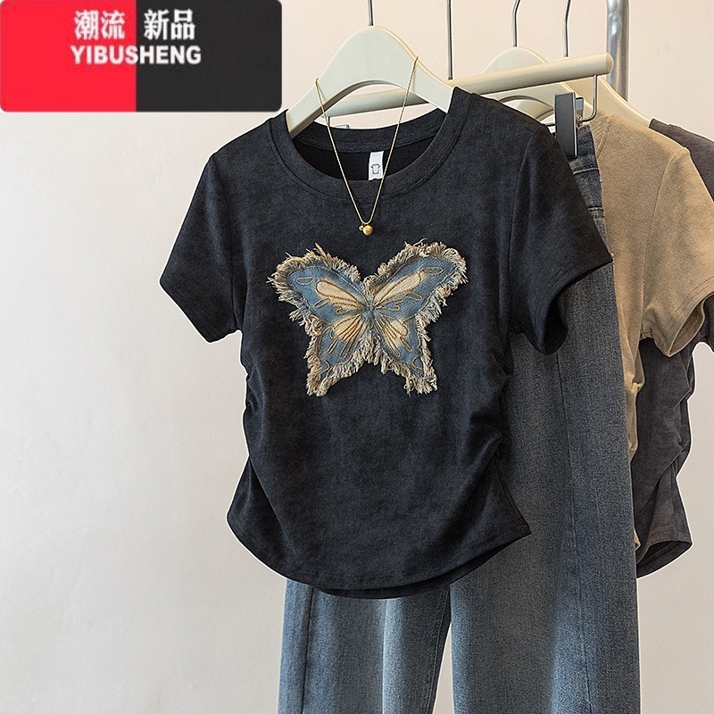 YIBUSHENG大码女装胖妹妹短袖T恤季新款遮肉显瘦正肩独特别致欧货小上衣高清大图