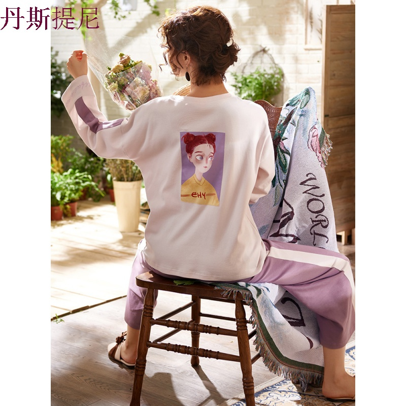 睡衣女秋纯棉长袖韩版学生套头俏皮家居服套装2018新款宽松春秋