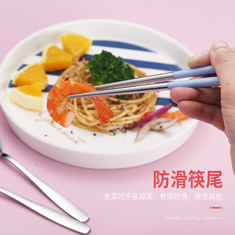 筷子勺子套装学生叉子烘焙精灵单人便携式带收纳一人食上班族盒餐具三件套 绿银三件套[赠收纳盒]