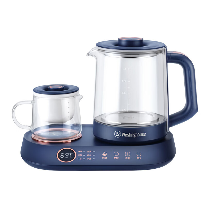 西屋(WESTINGHOUSE) 600W滤茶分杯设计1L双壶模式12小时持久保温养生壶套装 深蓝 WEK08B高清大图