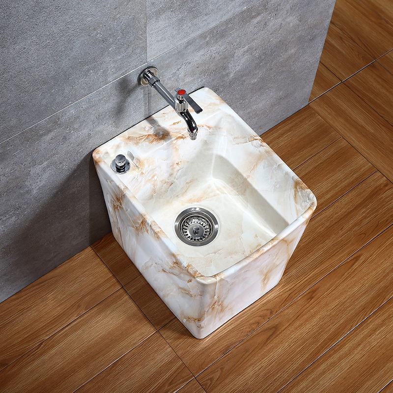 拖把池方形阳台陶瓷ciaa拖布池彩色石纹欧式墩布池家用洗地拖盆蓄水