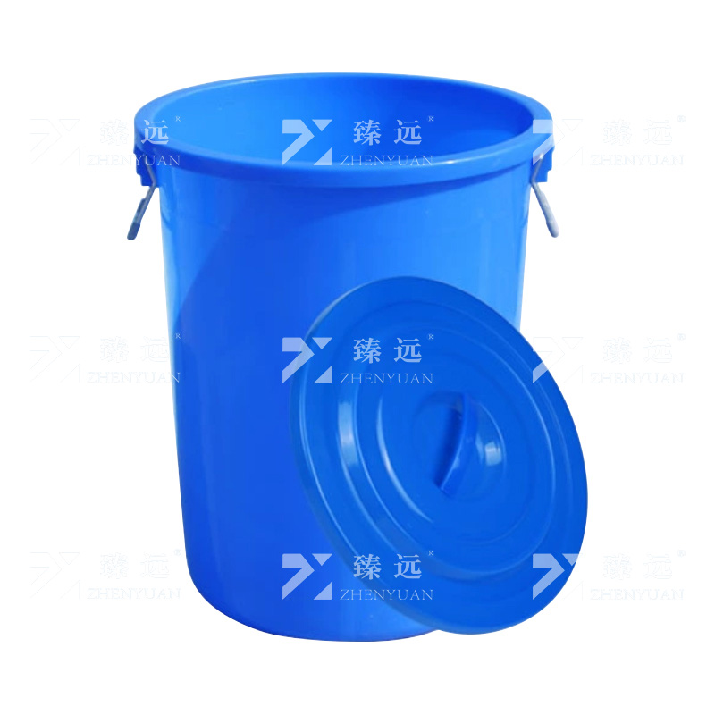 臻远 ZY-YXT-06圆形大号垃圾桶餐厨商用桶带盖垃圾环卫桶 加厚100L蓝色
