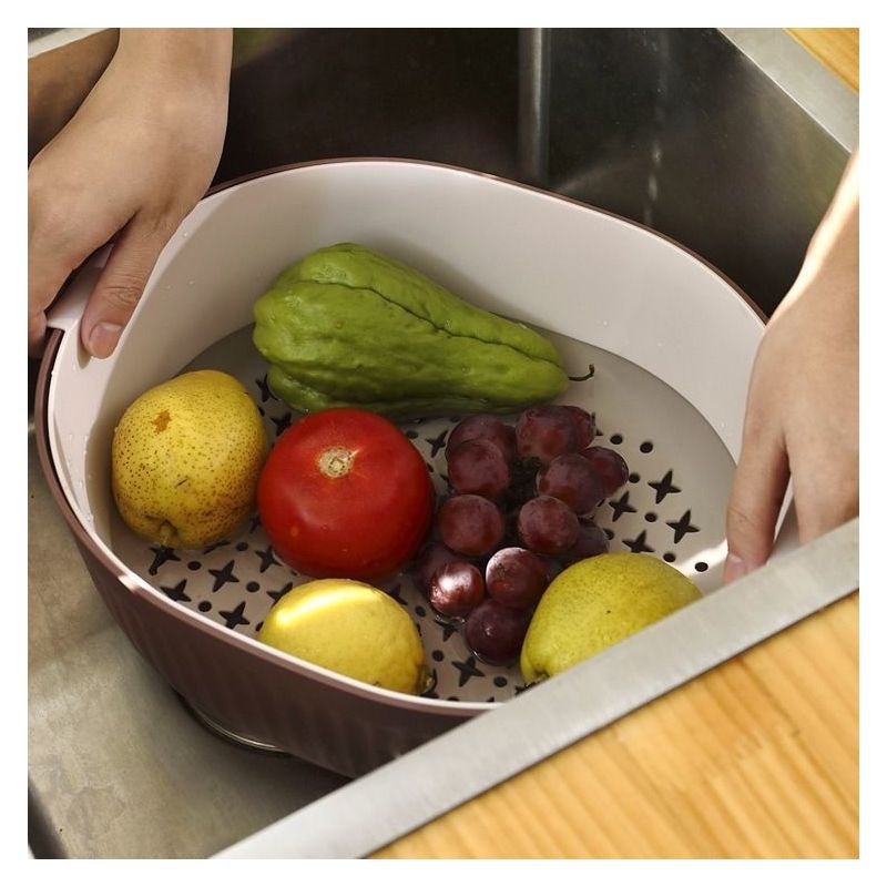 双层镂空水果盆洗水果沥水篮家用水果篮大号水果盘创意厨房洗菜蓝