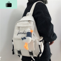 日系暗黑初高中女学生书包韩国ins港风复古工装双肩包帆布背包男NEWLAKE 白色加厚版【小鸥挂件】