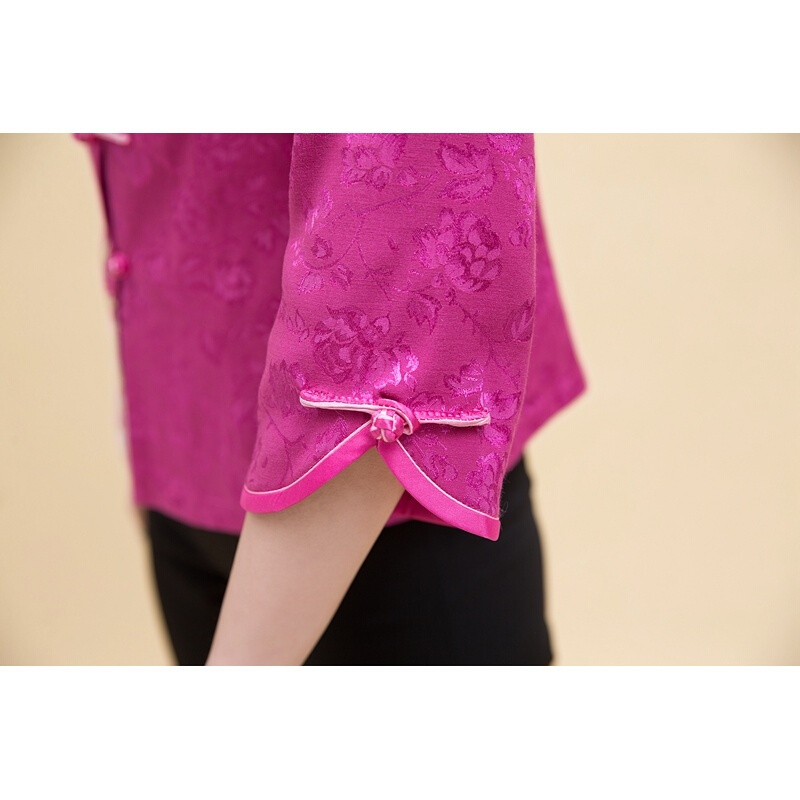 春夏汉服中式改良复古盘扣唐装女装七分袖茶人服中袖旗袍上衣