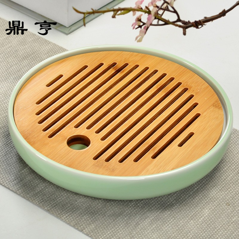 鼎亨储水式干泡台茶盘陶瓷小家用简约壶承茶具托盘茶台粗陶圆形竹