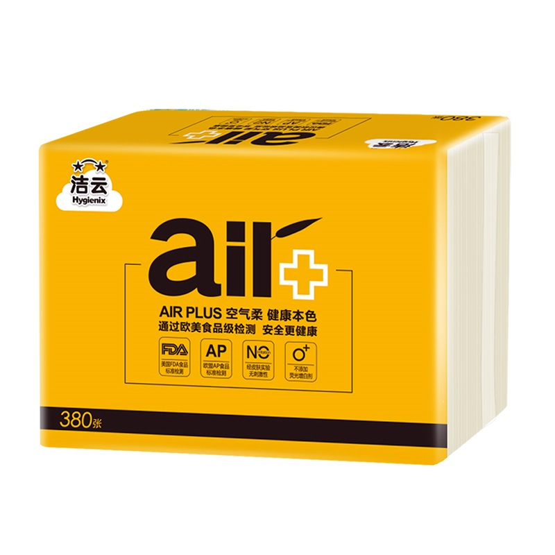 洁云 平板纸 AIR Plus本色卫生纸380张10包组合装卫生纸