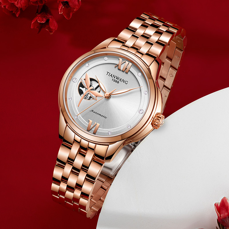 天王表新品霏系列女士手表个性小蜻蜓镂空机械表女表51218