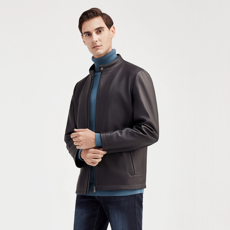q绵羊皮柒牌男装真皮皮衣休闲商务冬季新款立领黑色皮夹克外套121jj