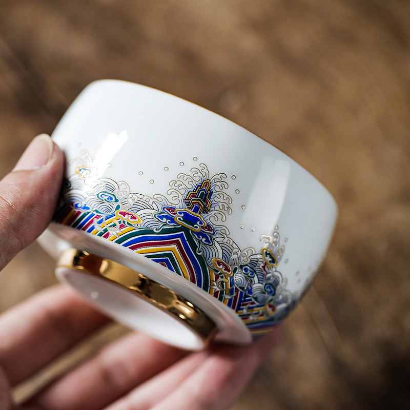 領藝 茶杯皇家御品鎏金主人杯品茗杯单个装禅定杯陶瓷功夫茶具白瓷中式国潮风礼品
