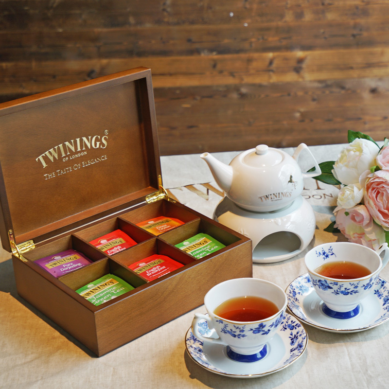 [礼盒]英国川宁Twinings 波兰进口6格木盒 英伦茶韵木质红茶礼盒 红茶绿茶5种口味90袋茶叶套装