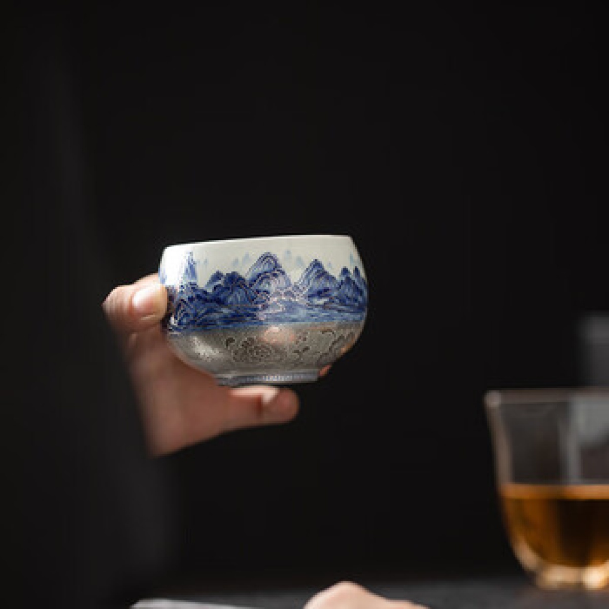 苏氏陶瓷(SUSHI CERAMICS)鎏银千里江山国风轻奢茶杯主人杯非遗大师郑文强作品伴手礼_高清大图