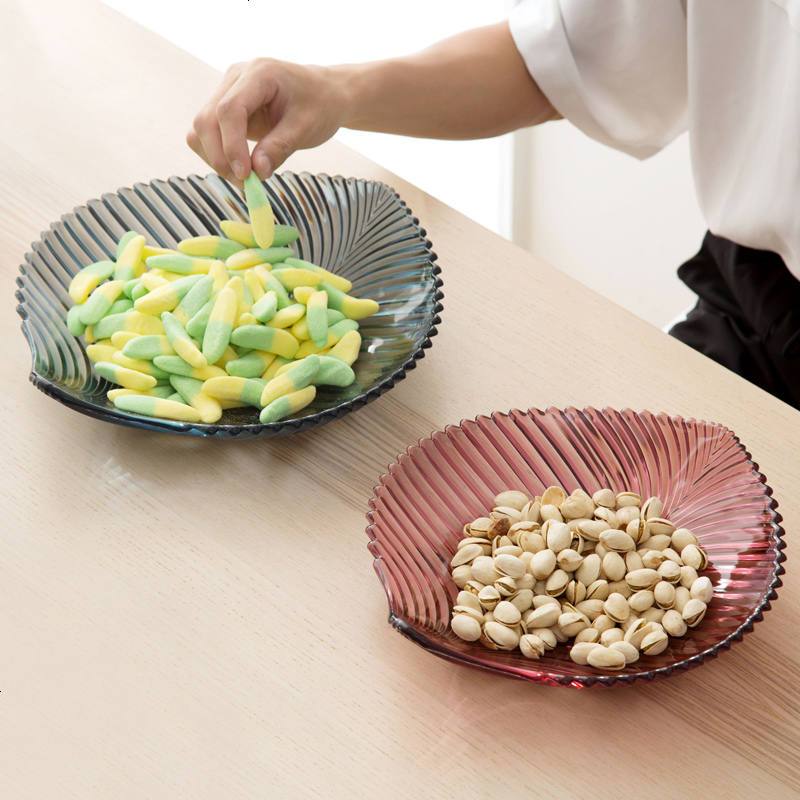 树叶造型干果盘家用塑料零食盘客厅糖果盘带盖瓜子盘水果盘