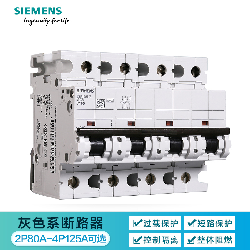 西门子空气开关断路器2、4P大功率80A 100A 125A总开关 2P100A 断路器