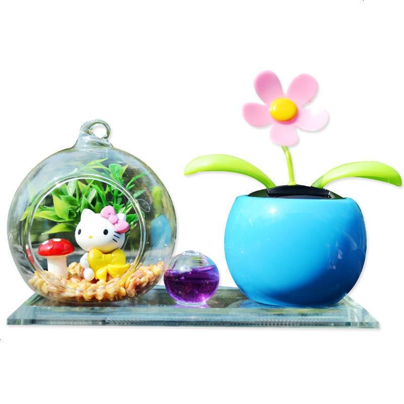 汽车摆件车内太阳能花摇头饰品车载微观景物香水座除味高档男女用