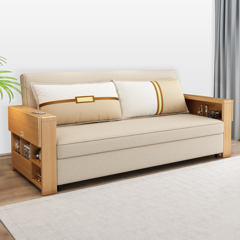 木匠沙发床可折叠双人客厅小户型三人位转角多功能沙发实木沙发床两用