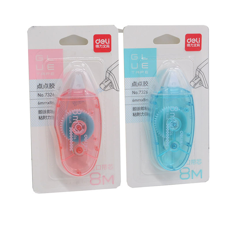 得力 7326 点点胶 DIY手账 点状双面胶 透明修正带式固体胶水 6mm×8M可换替芯点点胶 颜色随机 一个