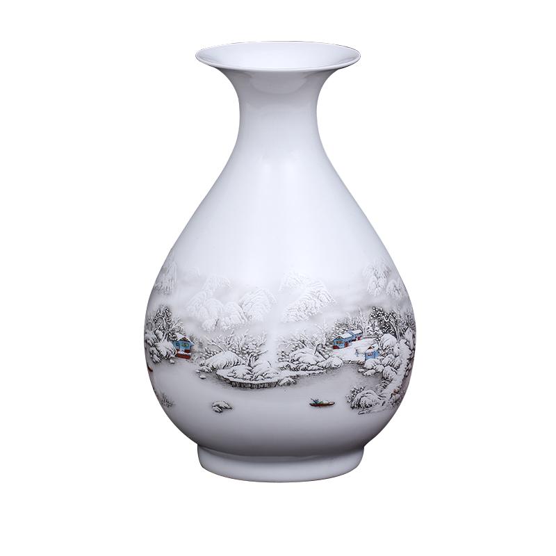 艺锦蓝国产景德镇陶瓷摆件雪景小花瓶家居简约现代客厅插花花瓶白色