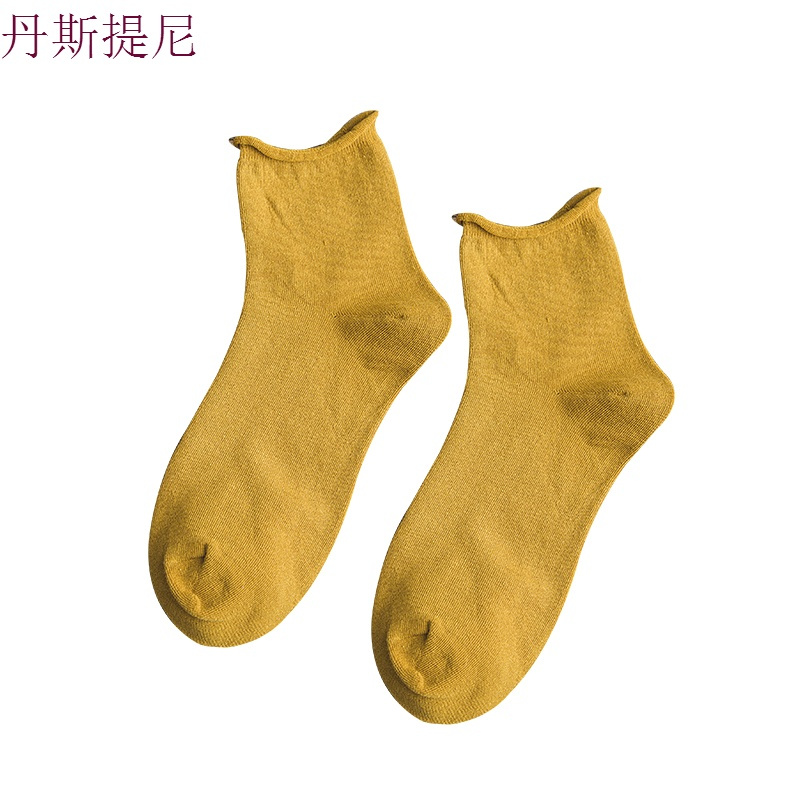 纯色袜子女中筒袜韩版学院风日系潮春秋薄款百搭韩国堆堆袜蓝色