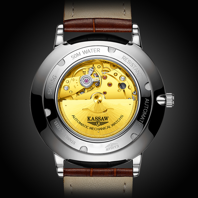 卡梭kassaw手表全自动机械表男表时尚商务休闲皮带蝴蝶扣男士手表女表