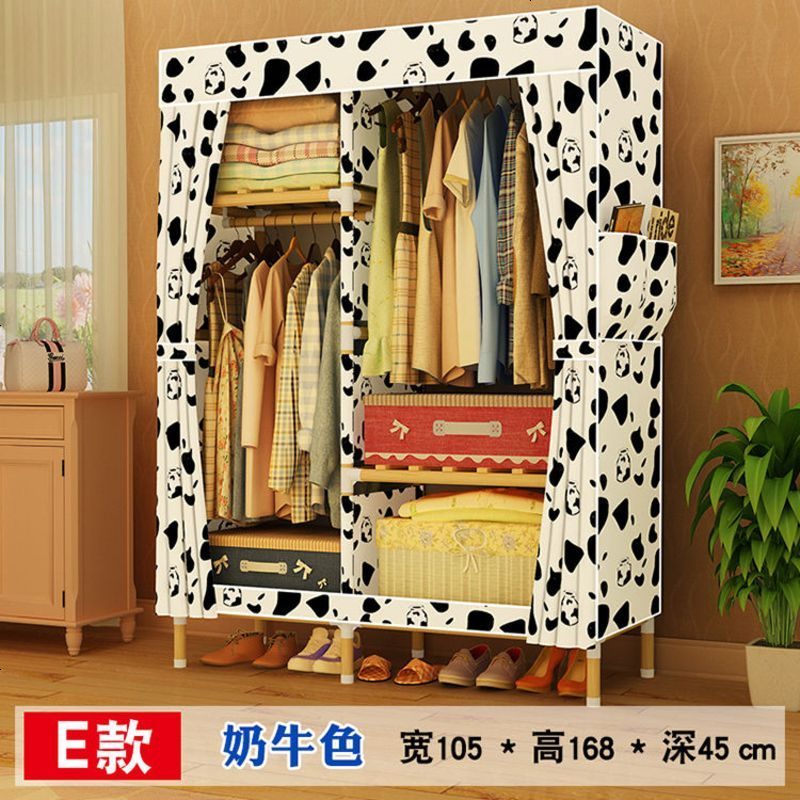 简易衣柜实木布衣柜双号组装牛津布儿童衣柜推拉收纳架衣橱 E款【宽1.05米】 米奇