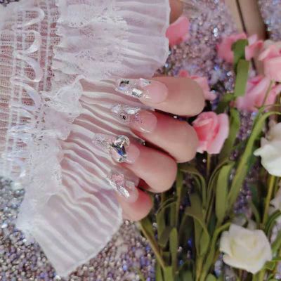 Xs 穿戴甲成品轻奢爆闪白钻大爱心假指甲贴片可拆卸