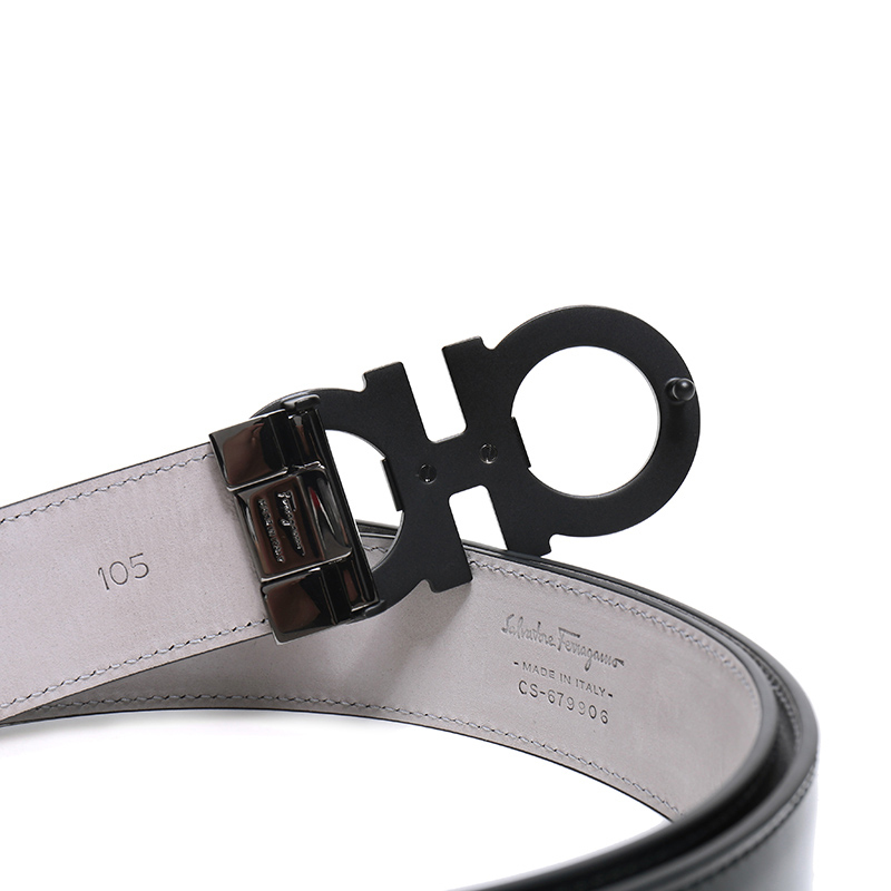 Ferragamo 菲拉格慕男士 牛皮金属板扣腰带 黑色 100CM 679906 0688894