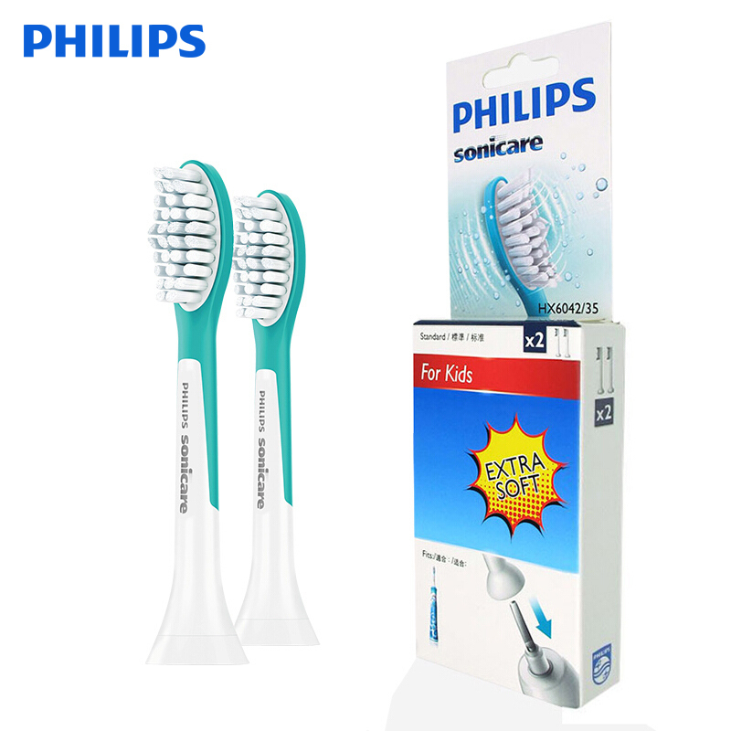 飞利浦(Philips)儿童型声波震动牙刷头HX6042/63,2支装标准牙刷头 适配HX6322/HX6312等型号