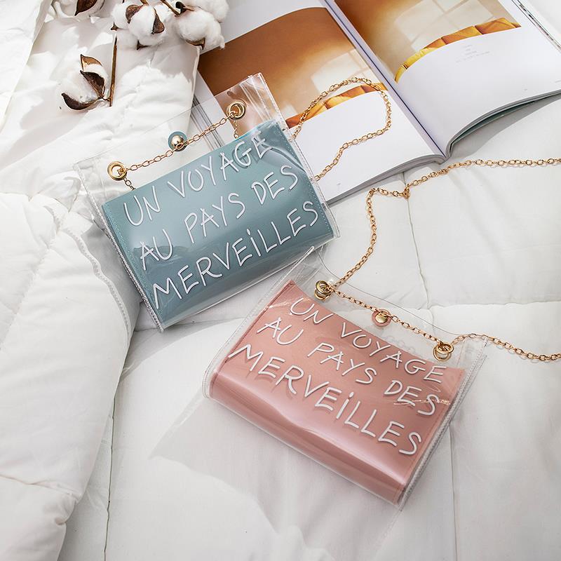 派尼美特透明果冻包包女2020新款ins网红学生韩版单肩斜挎包女链条