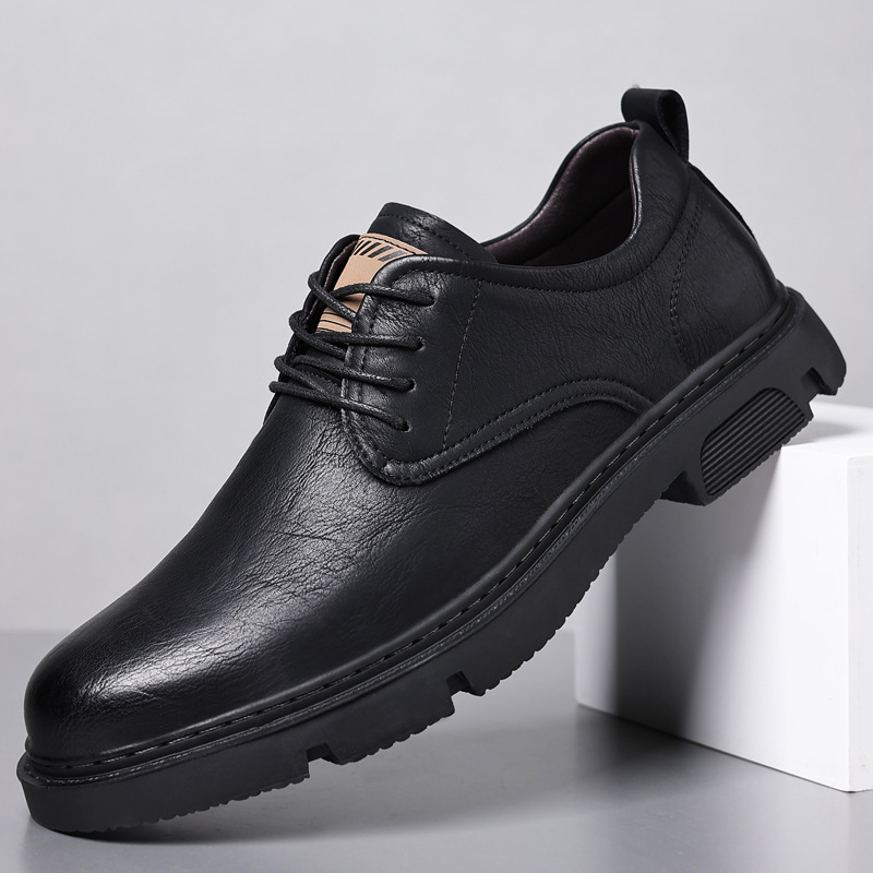 男鞋2024新款男士商务休闲皮鞋真皮工装鞋子潮流韩版时尚板鞋批发