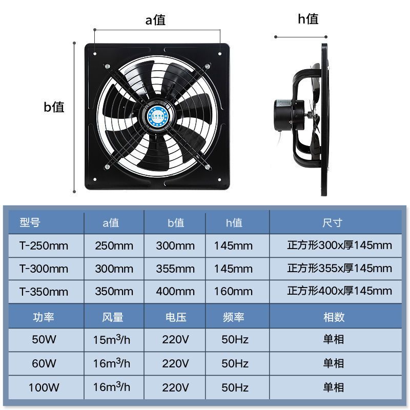 换气扇排气扇厨房卫生间油烟抽风强力窗式家用大功率工业小排风扇|前后安罩款 [10寸]安装尺寸250mm