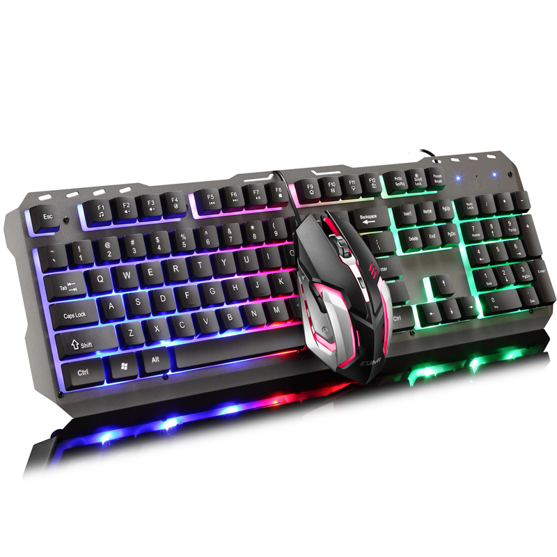 金属机械手感键盘鼠标套装有线家用发光台式电脑键盘吃鸡游戏键鼠