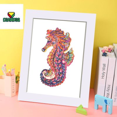 木质拼图不规则异形拼装成年人减压解闷益智手工制玩具青少年国外 A5海马 拼图+相框+胶