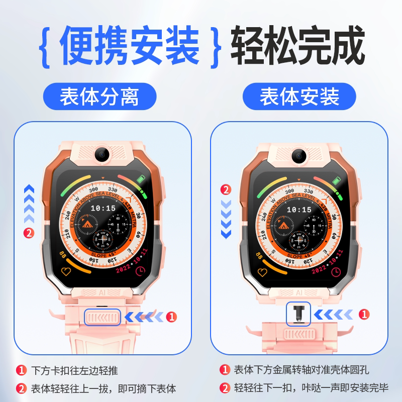 小霸王智能儿童电话手表A88全网通视频插卡通话双摄双摄可拆卸微聊支付定位拍照 蓝色高清大图