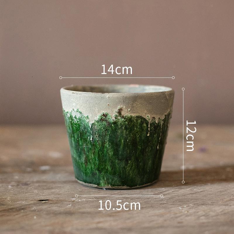 彩色玻璃釉渐变色花盆 美式乡村复古多肉植物粗陶红陶透气 花盆（A款）（底部有孔） 中_108