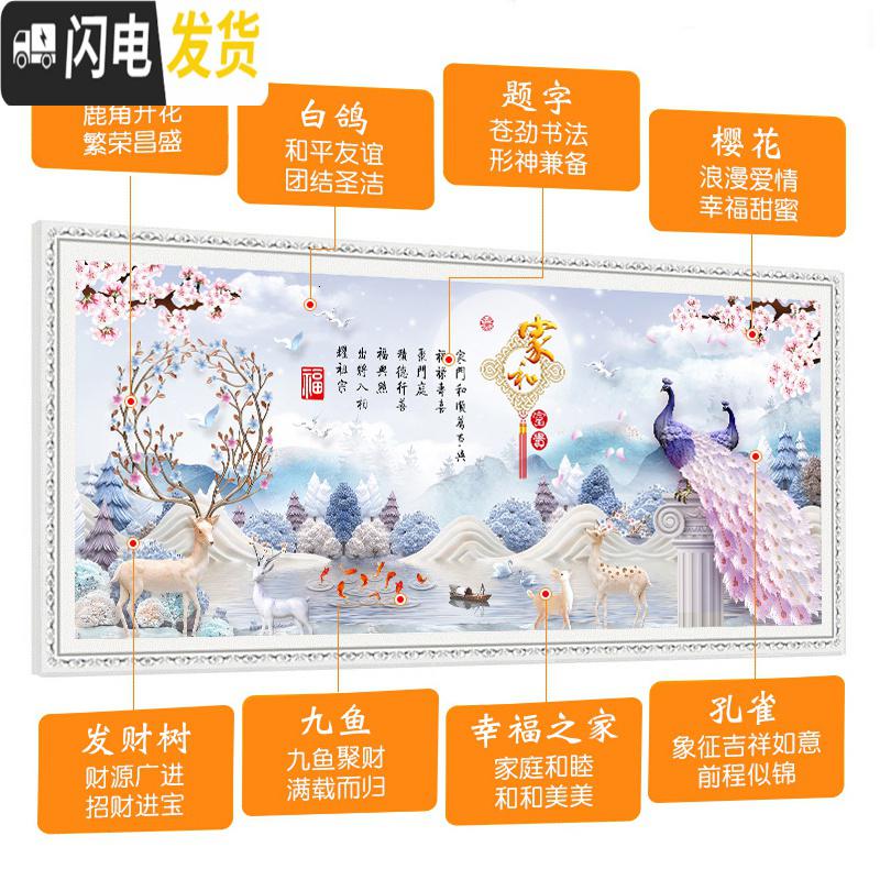 三维工匠印花十字绣2019新款客厅家和万事兴孔雀结婚自己刺 丝线[满绣]150*60厘米[线量多送30+送绣圈+3股绣高清大图