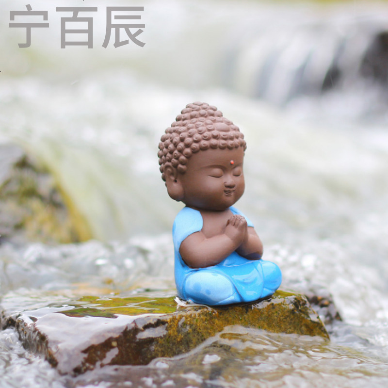 创意可爱保平安紫砂陶瓷小如来小和尚汽车摆件车载车内用品装饰