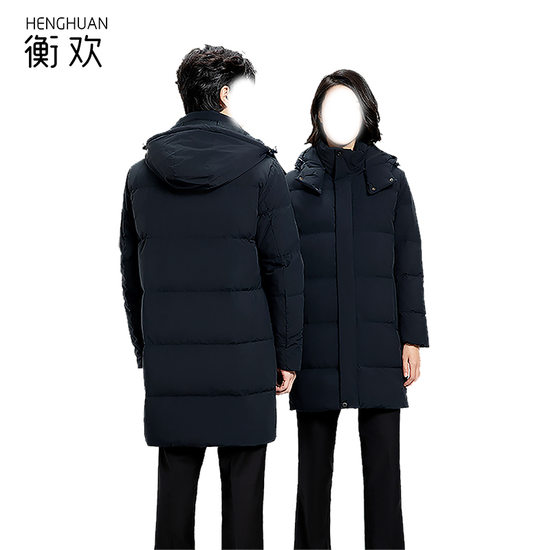 衡欢(HENGHUAN)高端加厚90白鸭绒中长款羽绒服 RZ-MJ12/件（黑色/XXL码)高清大图