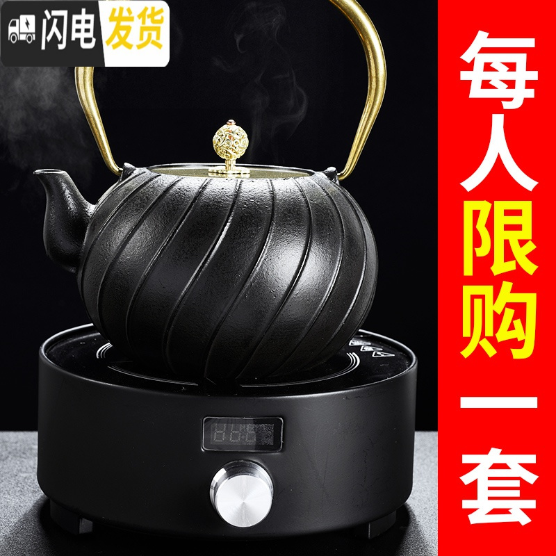 三维工匠家用铁壶泡茶壶煮茶器茶具套装简约搪瓷铸铁壶烧水电陶炉茶道 0.8小丁铁壶+黑金刚电陶炉(送壶垫壶叉