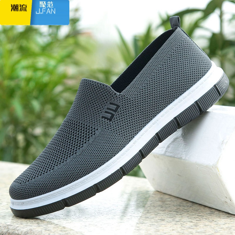 聚范老北京布鞋男款一脚蹬网鞋软底网面鞋透气男士休闲鞋夏季圆口男鞋