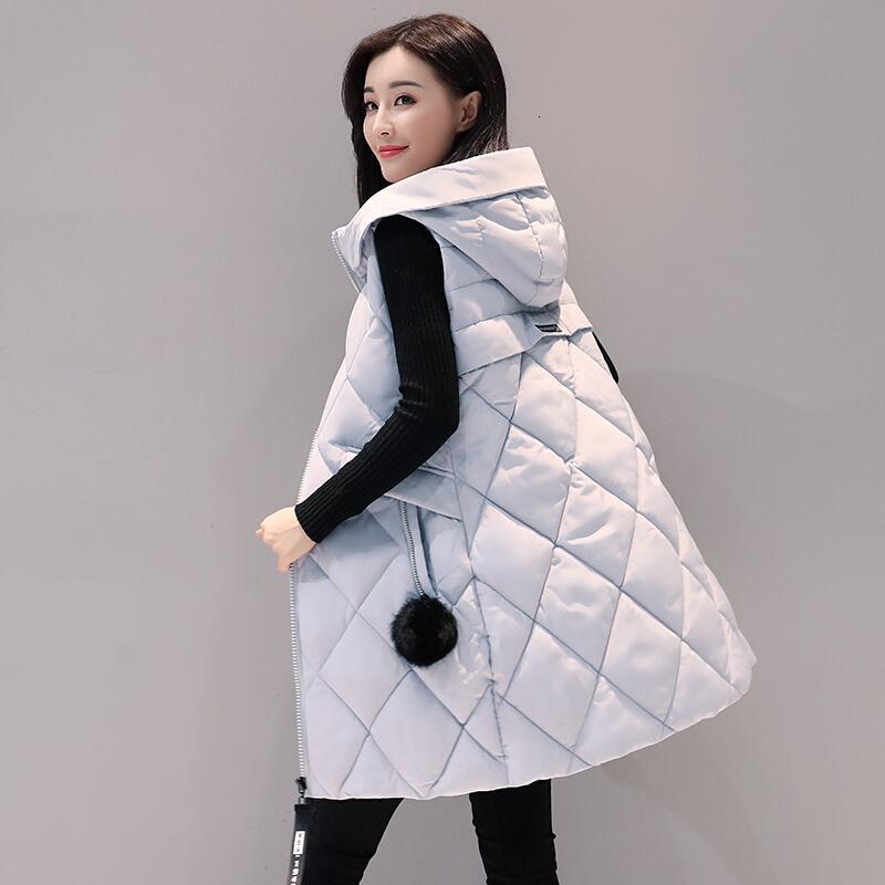 中长款羽绒棉马甲女秋冬新款韩版宽松连帽加厚纯色时尚马夹背心潮
