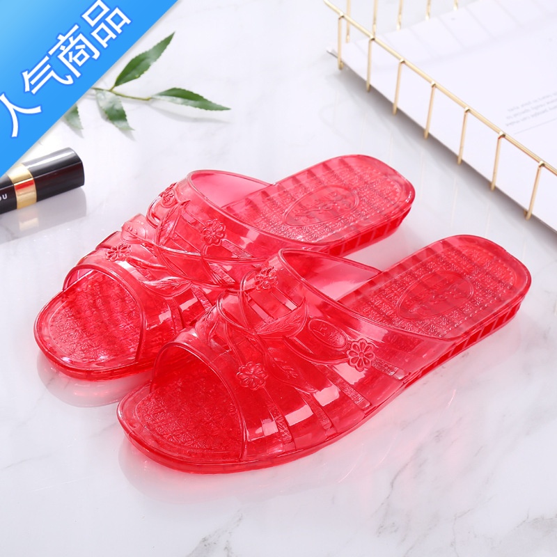 SUNTEK休闲凉拖鞋防滑水晶透明塑胶拖鞋女高跟坡跟厚底外穿妈妈拖鞋高清大图