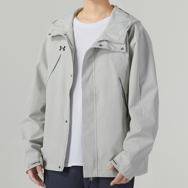 安德玛(Under Armour)UA运动外套男装新款户外连帽梭织训练健身衣夹克23600401-009 ZP 23600401-009/浅灰 XL