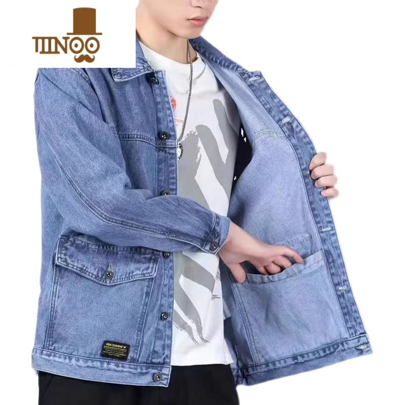 YANXU工地电焊工防烫耐磨工作服衬衫男秋季耐脏长袖牛仔夹克外套上衣男高清大图